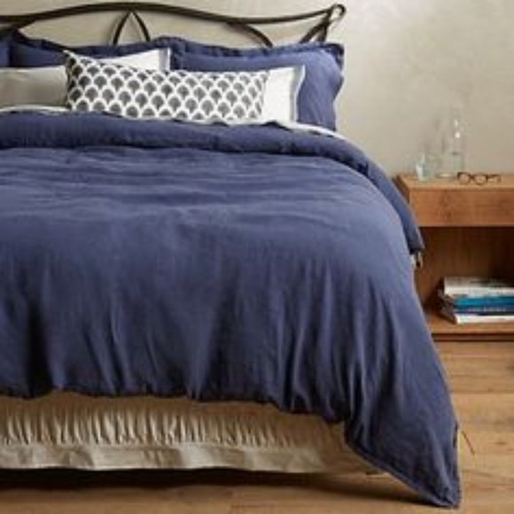 Anthropologie Bedding Anthro King Size Duvet Cover In Navy Linen